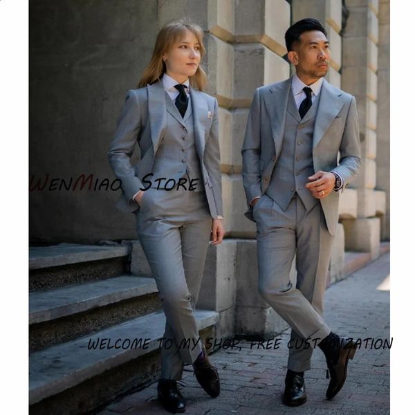 Formal Business Womens and Mens Set 3Piece Dark Grey Jacket Pants Vest Point Collar Groom Tail Coat Office 240823