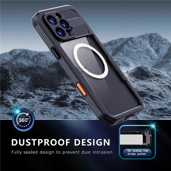 Magnetic Waterproof Transparent Phone Case for iPhone 16 Pro Max Outdoor Sports Snowproof Full Protective Clear Hybrid Armor Shell Supportin