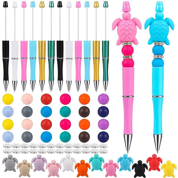 DIY Tortoise Round Silicone Bead & ABS Plastic Ball-Point Beadable Pens Making Kits