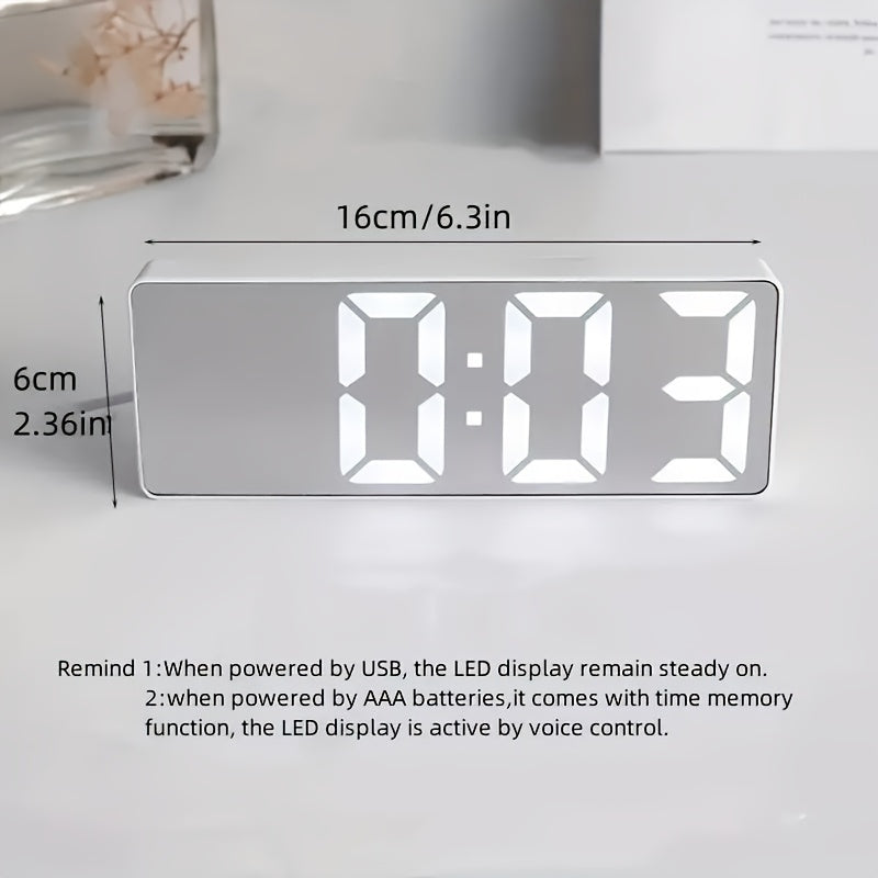 TEMU 1pc Modern Led Mirror Table Alarm Clock - Digital Display, Time, Date, And Temperature - Usb Powered, Compact, And Energy- Desktop Night Light