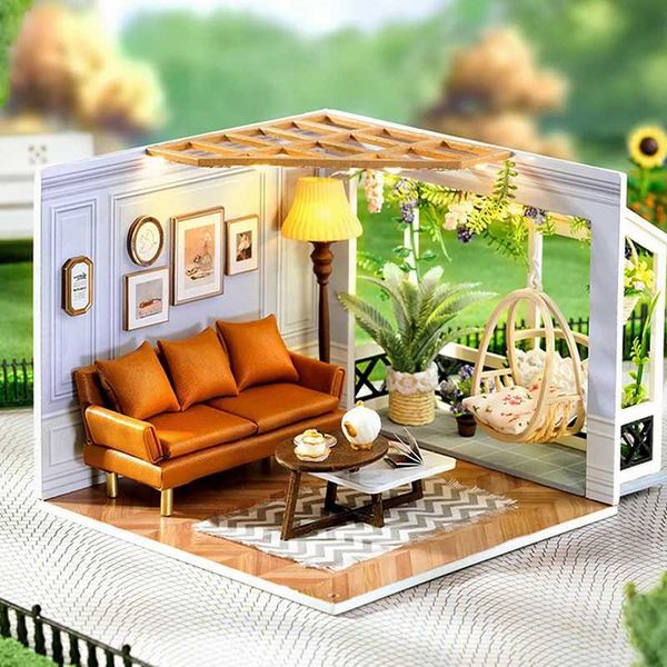 Cutebee DIY Dollhouse Kit with Furniture and Light Leisure Room Miniature Doll House Coffee Shop Wooden Model Toy for Adult Gift M240824