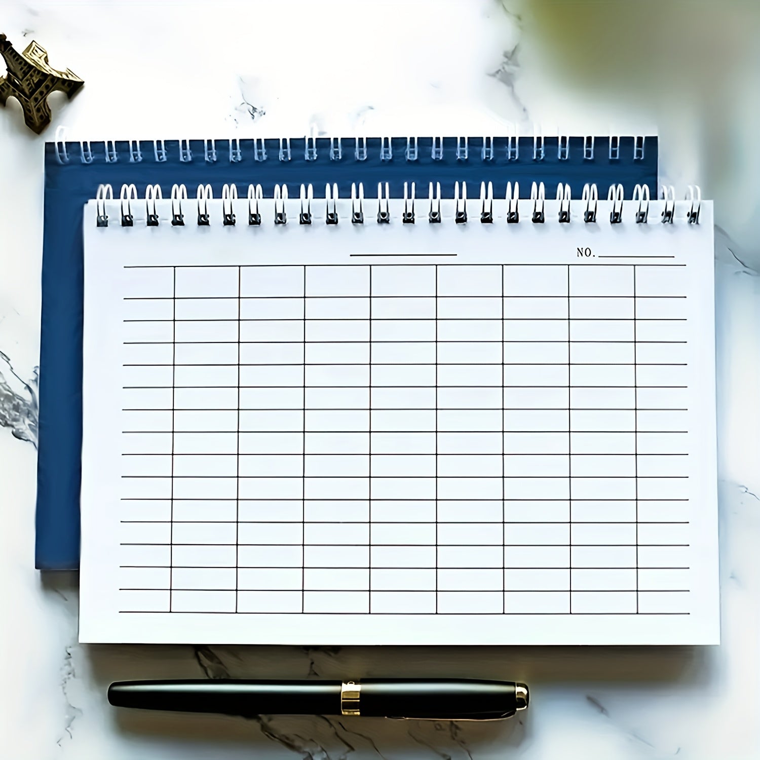 TEMU A5 Spiral Bound Grid Notebook - 100 Pages, Blue Texture Cover, Horizontal-vertical Layout Tracking, Accounting, Inventory Management & Activity