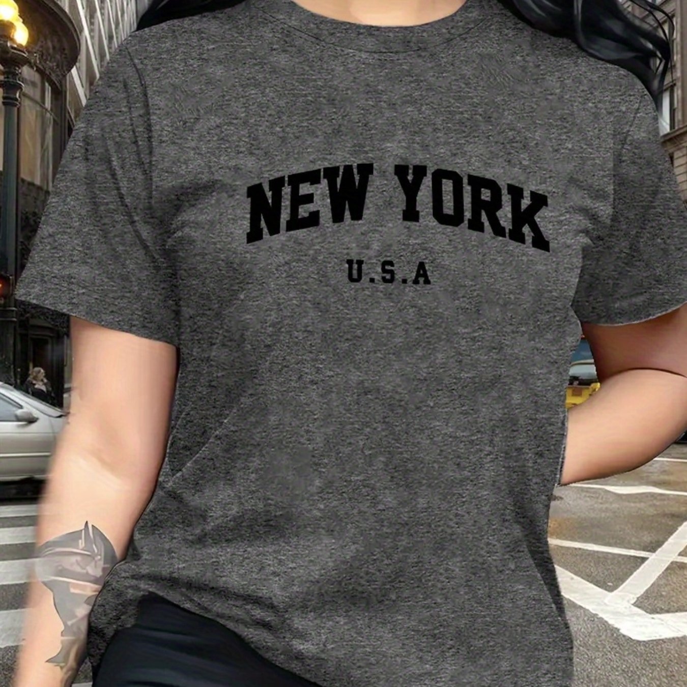 TEMU Women's "new U, S, A, " Graphic Tee - Casual Crew Neck, Breathable Short Sleeve T-shirt With , Everyday & Summer Parties, Everyday Tshirt |