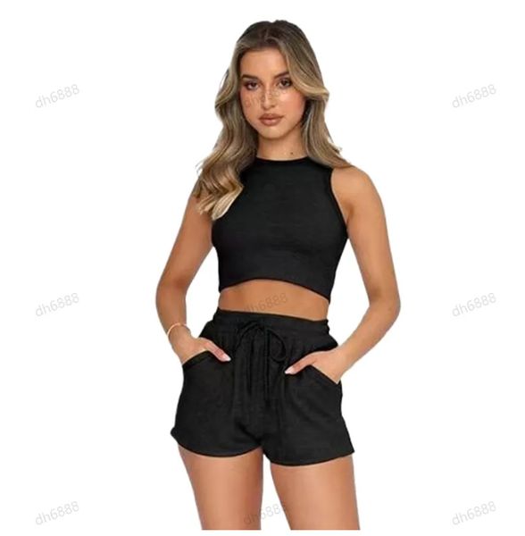 Yoga Set Summer New Product Casual lingerie Short Sports Tank Top Women Vest and Shorts Drawstring Shorts Fitness Suit - Free Shipping