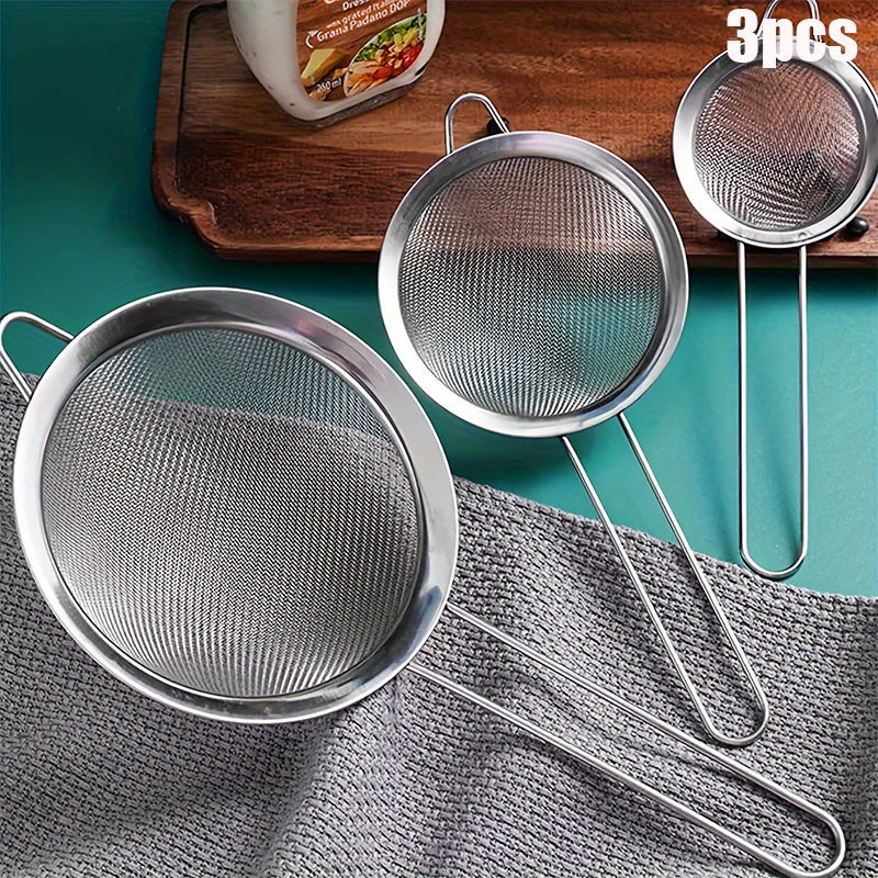 TEMU 3pcs Set (large, Medium, Small) Stainless Steel Filter Mesh, Fine Mesh Filter, Kitchen Fine Mesh Filter, Suitable For Tea, Flour, Rice, Juice,