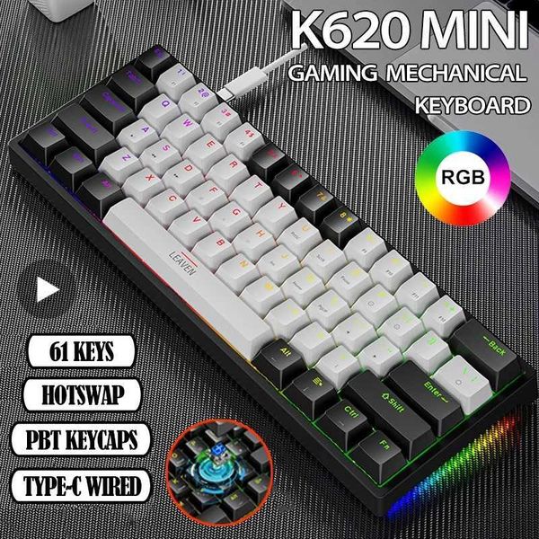 K620 Mini Backlit RGB Gaming Mechanical Keyboard Gamer Mechanic Kit 60 Percent DIY Custom PBT Keycap Hotswap Pink White USB PCLX241031
