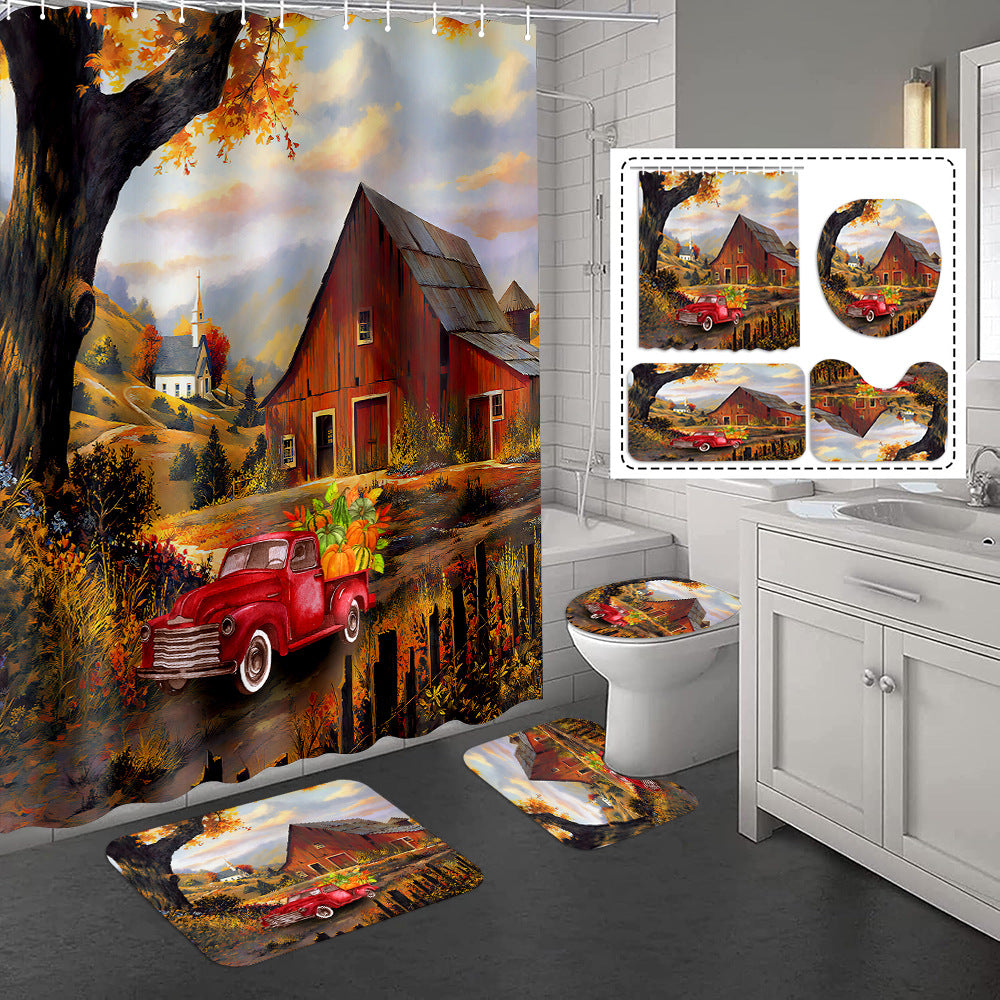 YL-37426 Hot selling shower curtain manufacturer Bomi digital printed polyester shower curtain non-slip mat set