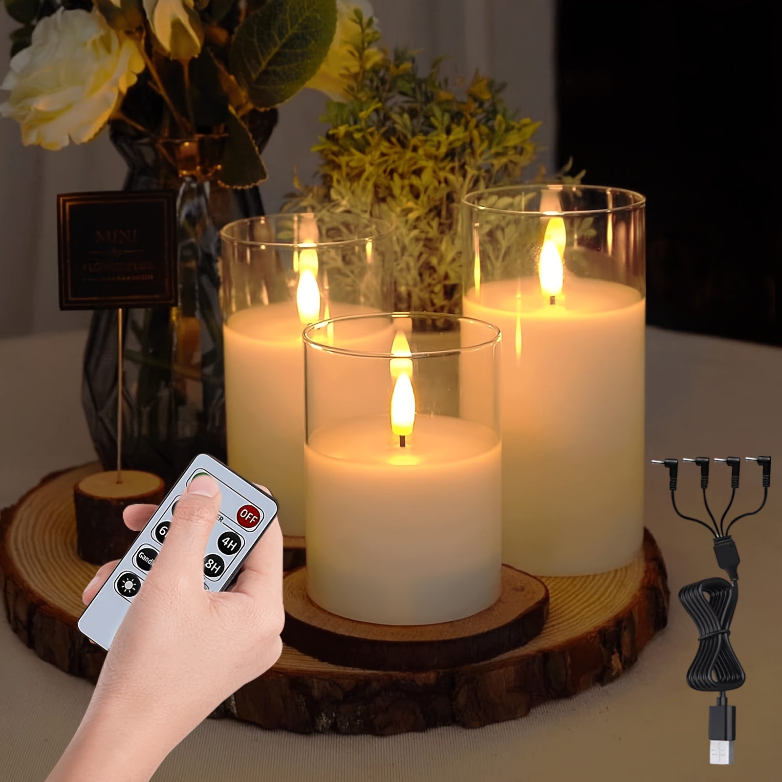 TEMU Rechargeable Candles With Remote Control, Realistic Flickering Flame, Battery-operated Safe Decor For Home, Wedding, Christmas, Halloween (3pcs)