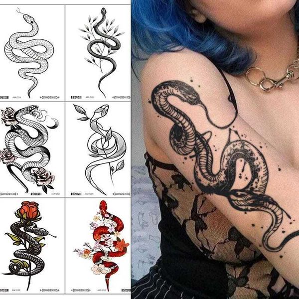 Tattoo Transfer Women Snake Temporary Tattoos Stickers Waterproof Hotwife Eagle Henna Tattoo Fake Body Art Festival Accessories Fashion Hot