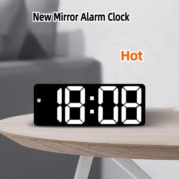 Mirror Digital Alarm Clock Voice Controlled Battery Powered Clock Snooze Night Mode 12-24H Electronic Desk Lamp Clock Home Decor 250211