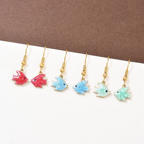 Boucles d'oreilles pendantes en acier inoxydable 304 émaillé série Ocean