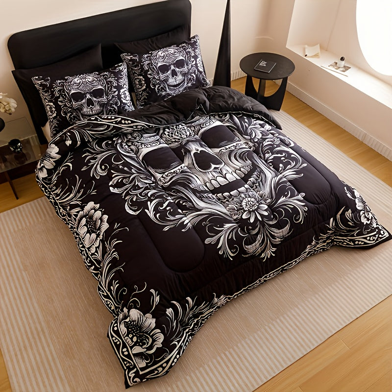 TEMU 3pcs Halloween Black Victorian Baroque Gothic Return To The Ancients Intensification Quilt Set (1 Comforter +2 Pillowcases Without Pillow Core),
