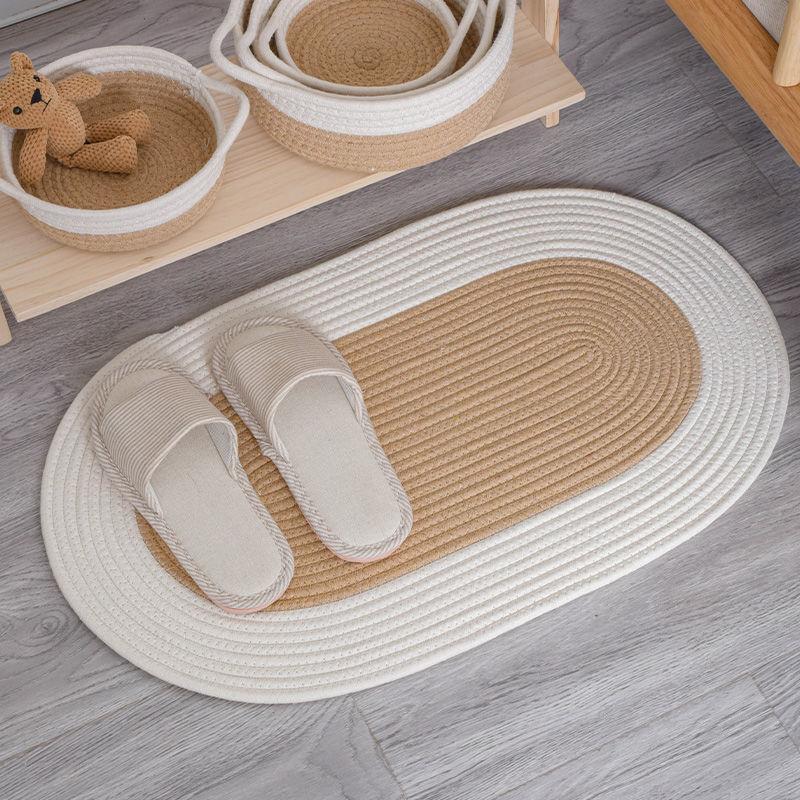 Hand-woven Floor Mats Simple Bedroom Bathroom Door Water-absorbent Non-slip Floor Mats Entrance Oval Carpet