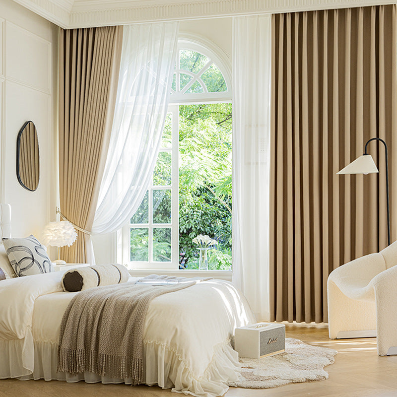 C350 solid color double-sided cotton and linen blackout curtain fabric modern simple living room bedroom heat insulation sunshade curtain finished p