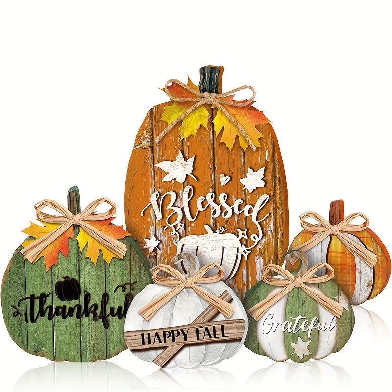 TEMU 5pcs Fall Thanksgiving Decorations For Home Fall Wooden Pumpkin Tabletop Signs Thanksgiving Pumpkin Centerpiece Fall Tiered Tray Decoration For