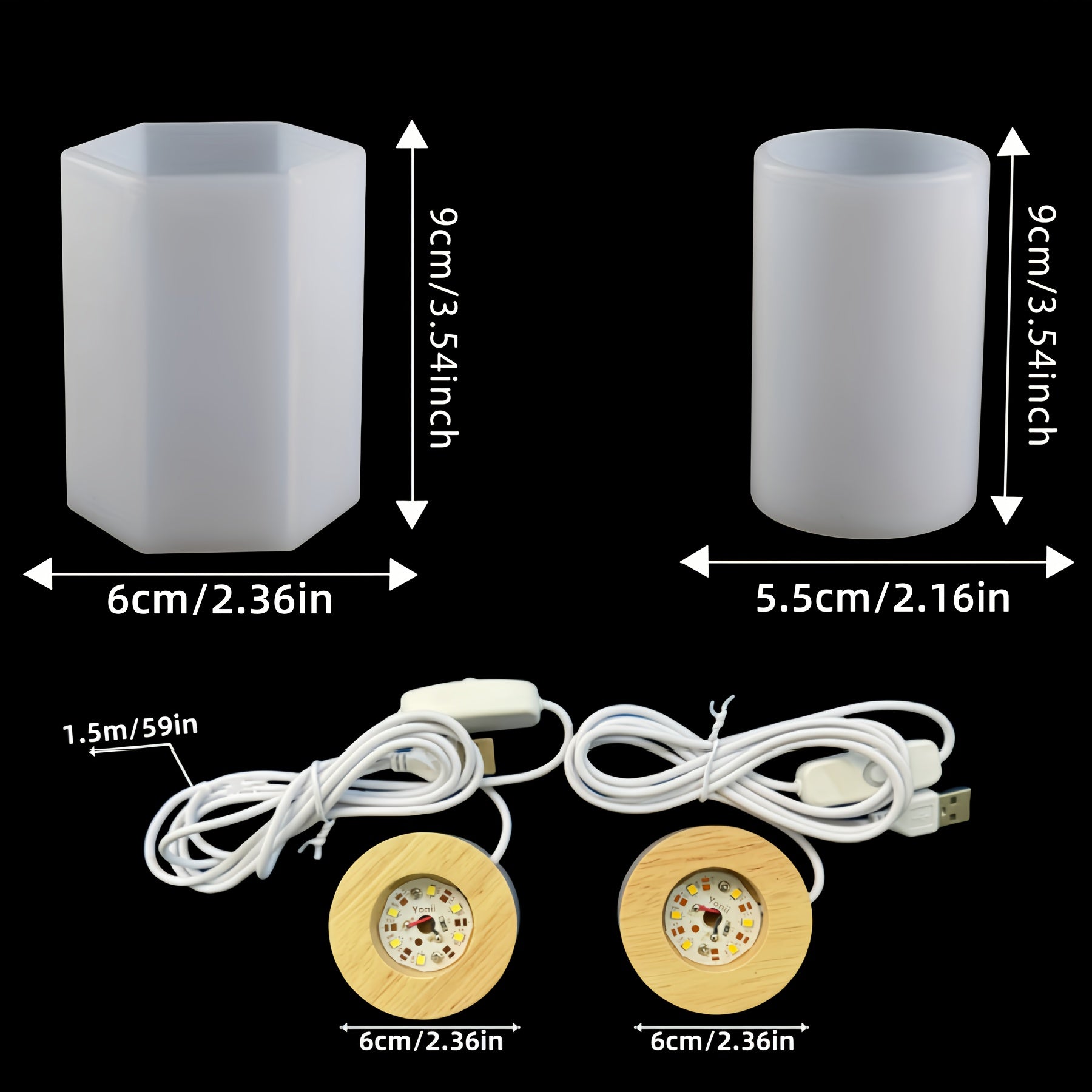 TEMU A Set Of 4 Cylindrical Resin Molds, Including 2 Cylindrical Resin Molds And 2 Usb-powered Wooden Lighting Base Stands, Designed For Diy Desktop