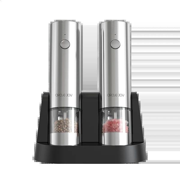 Rechargeable Electric Salt And Pepper Grinder Set With Charging Base Stainless Steel Automatic Salt Spice Grinder Pepper Mill 240830