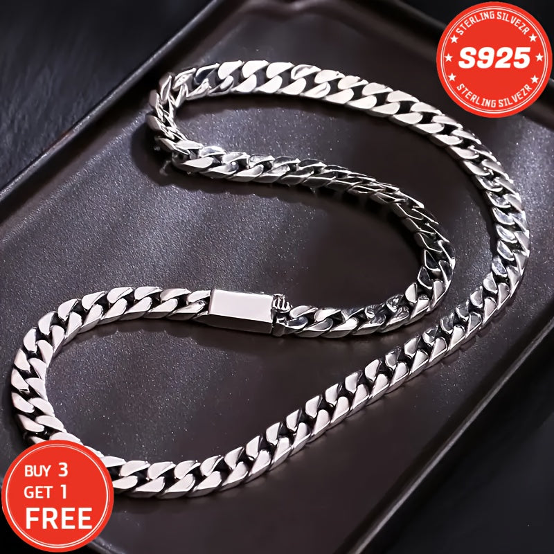 TEMU S925 Pure Silvery 6mm Cuban-style Necklace, Hypoallergenic And Non-fading. For Men, Wives, , Her, Mothers, Daughters, Anniversary, Halloween,