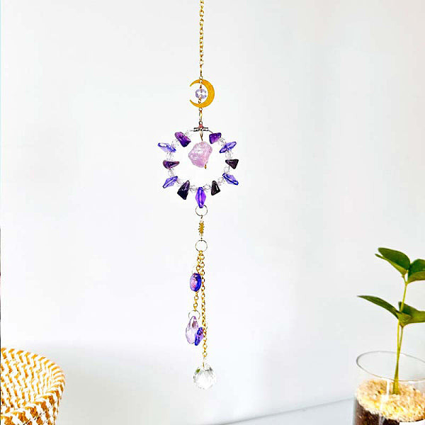 Ring Natural Amethyst Chip Window Hanging Suncatchers