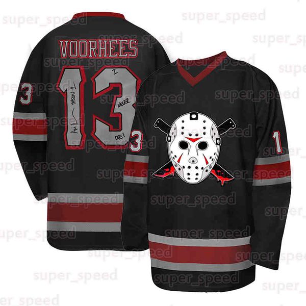13 Jason Voorhees Ice Hockey Jersey Mens Friday The 13th Movie Jerseys Halloween Horror Shirt Long sleeves Embroidered Black