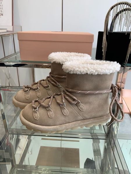 2025-Marca de inverno Botas de neve Fashion Freaters Womens Lace Up Up Leather Genuine Warm confortável de pêlo de lã Flooties Shoes Outdoor