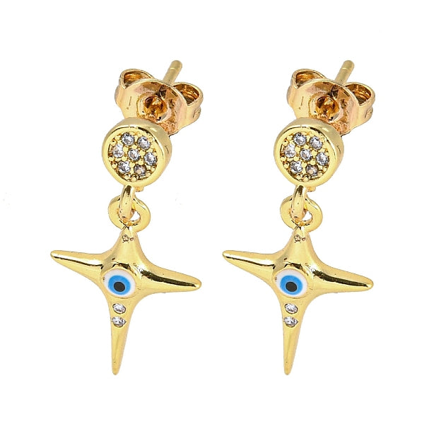 Boucles d'oreilles pendantes en laiton plaqué or 18 carat véritable étoile