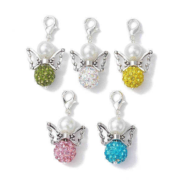 Angel Polymer Clay Rhinestone Bead & Glass Pearl Pendant Decorations