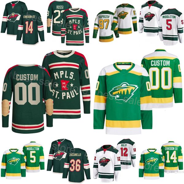 Women Man Kids Wild Hockey Jersey 97 Kirill Kaprizov 12 Matt Boldy 36 Mats Zuccarello 23 Marco Rossi 5 Jake Middleton 14 Joel Eriksson Ek Re