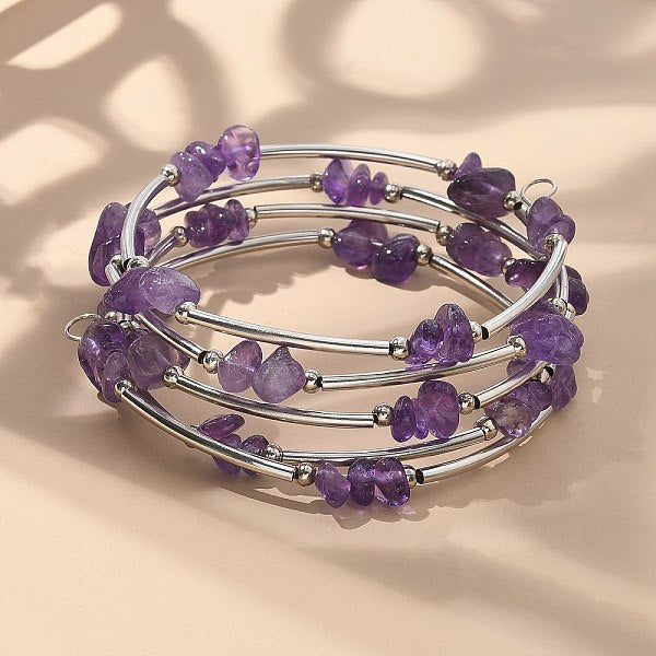 Natural Amethyst Chip Warp Bracelets