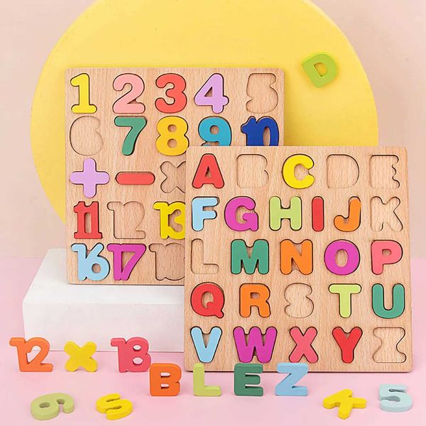 Montessori Wooden 3D Puzzle for Toddlers Alphabet Shape Number Puzzles Board for Kids 1 2 3 Years Old Boys Girls Educational Toy LX241024