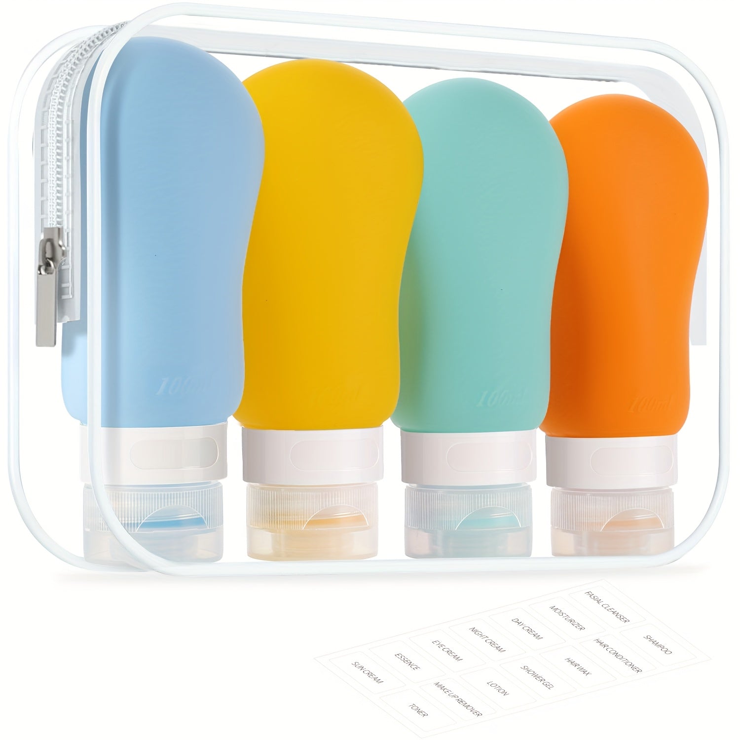 TEMU Bpa Free Travel Toiletry Bottles (4-pack 3.3oz) - Leakproof Refillable Containers & Cosmetic Bag For Shampoo, Lotion, Soap | Tsa Carry-on