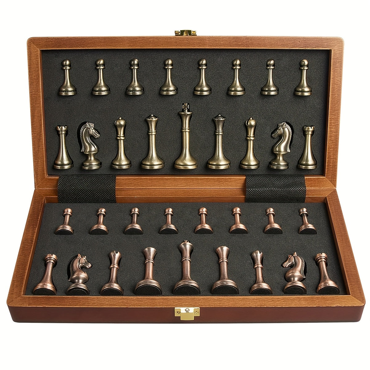 TEMU 11.5 Inch Wooden Chess Set For Adults With Vintage Metal Pieces & 2 Extra Queens, Travel Portable Folding Chess Board Games For Professionals &