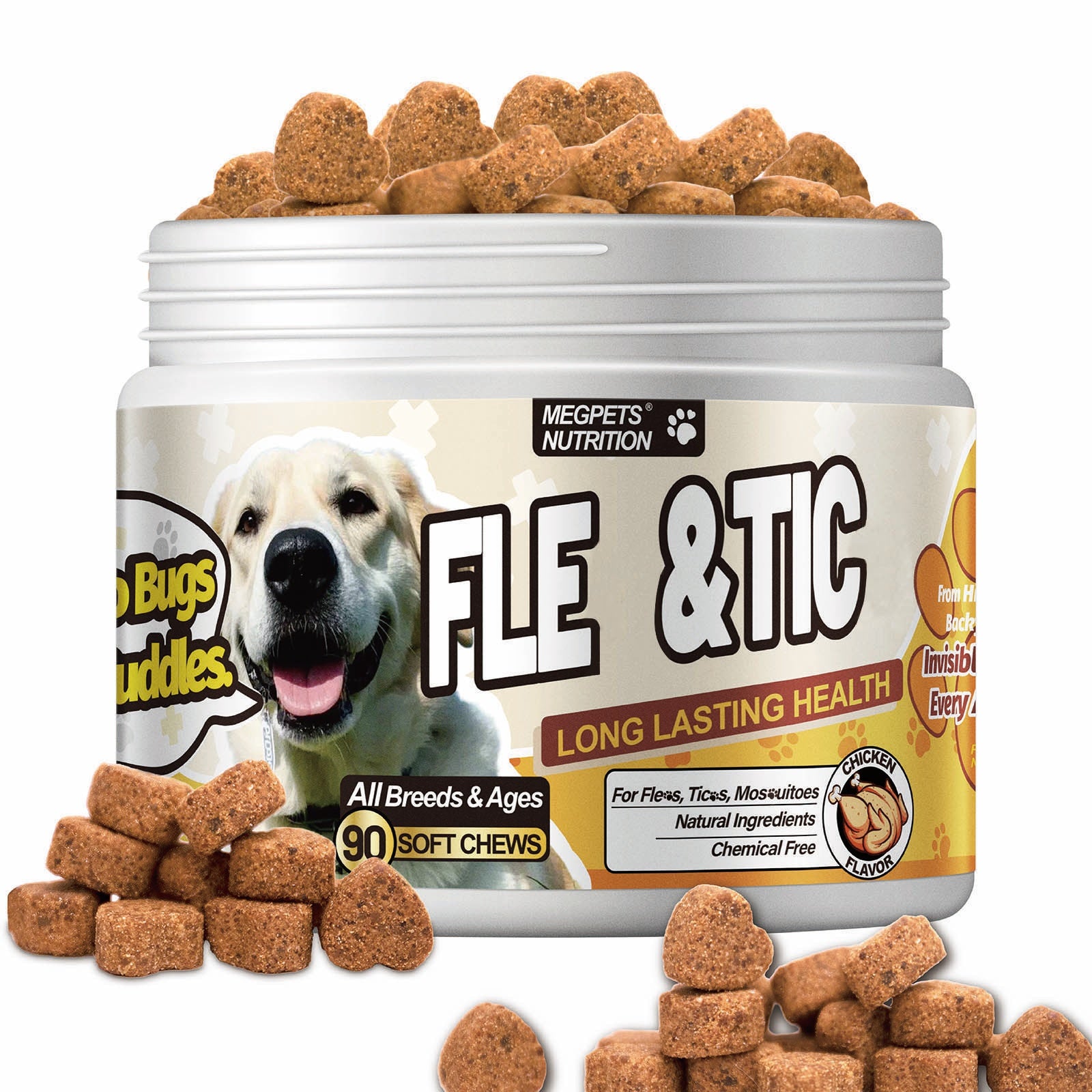 TEMU Megpets Fle & Tic Dog Health Supplement - Long-lasting , Chewable Treats For All Breeds & Ages, 90 Count, Flavor, Dog Health Supplement, Food, ,