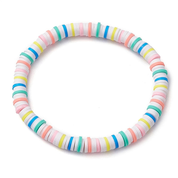Rainbow Color Disc Handmade Polymer Clay Beaded Stretch Bracelets for Women