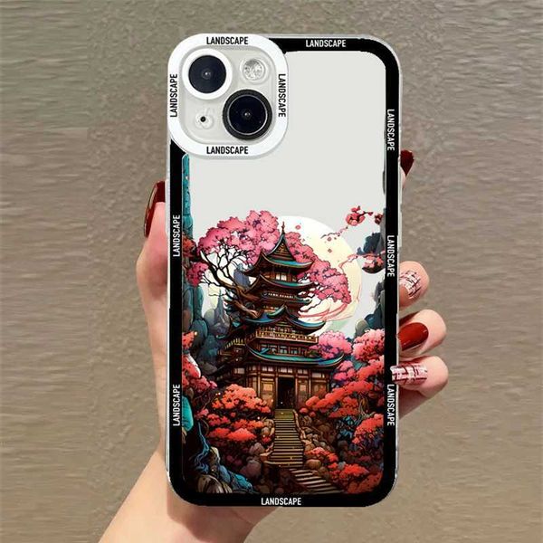 Luxury Case Landscape art soft shock resistant phone case suitable for iPhone 16 15 14 13 Pro Max 12 Mini 11 XS X XR SE 7 8 Plus creative mo