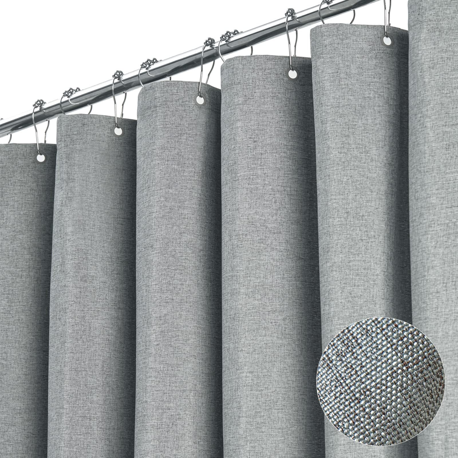 T0511 Thick Waterproof Linen-Like Shower Curtain with Partition Design