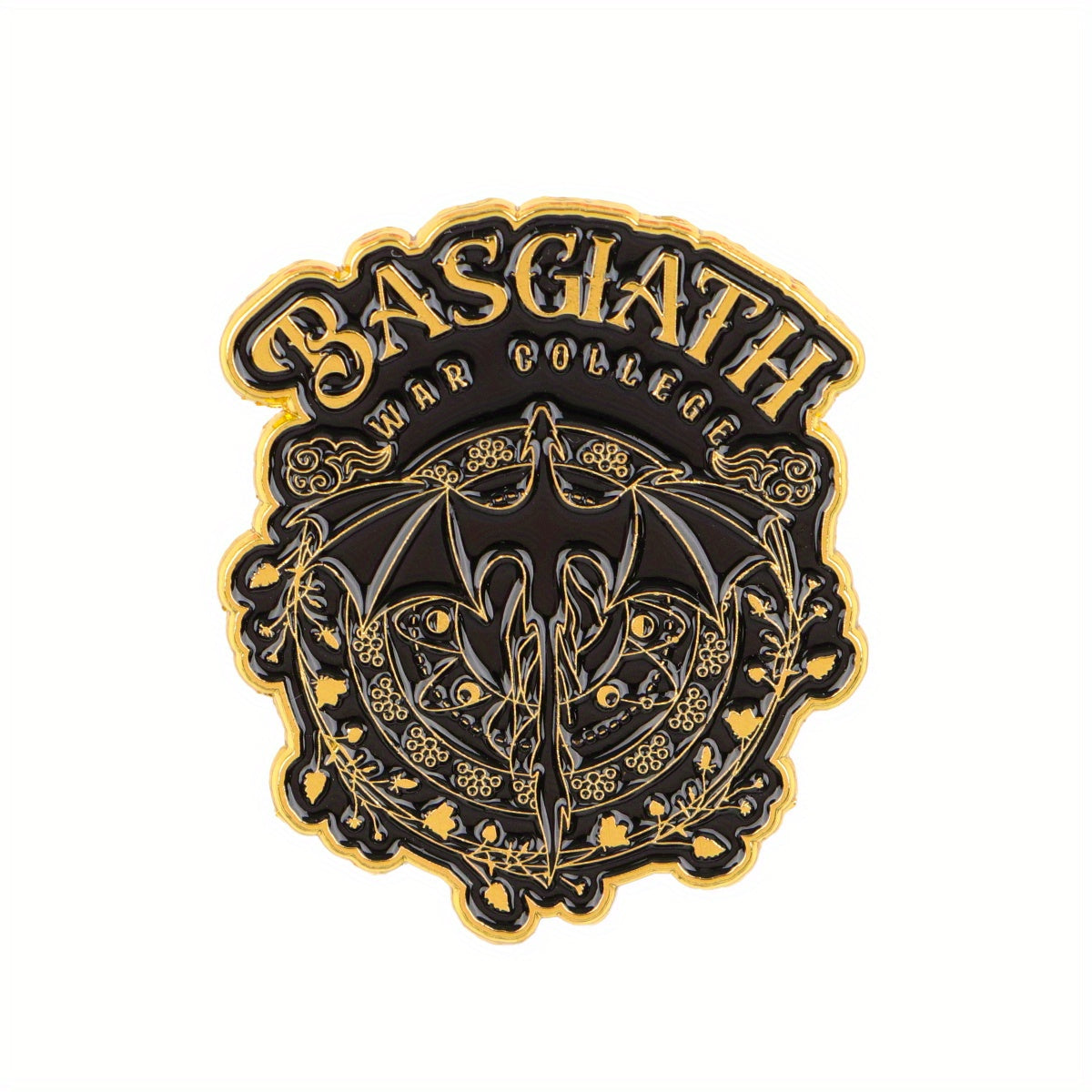 TEMU 1pc Fantasy Enamel Pin Badge - "basgiath War Coupe" Design, Alloy, Black & Golden, Cartoon Brooch For Backpacks, , &;s Jewelry, Ga Accessories,