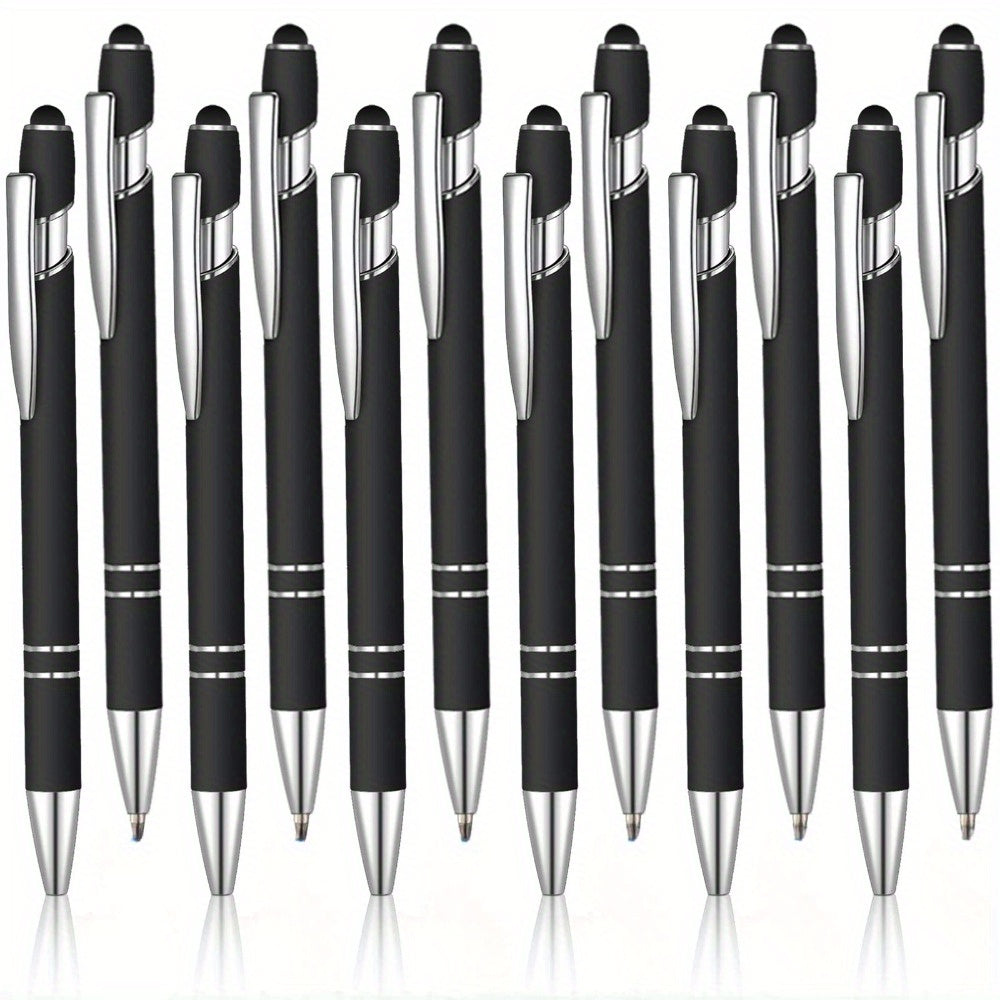 TEMU 12 Round Ballpoint Pens With Handwriting Tips, 1.0mm Metal Pen 2-in- Screen Stylus