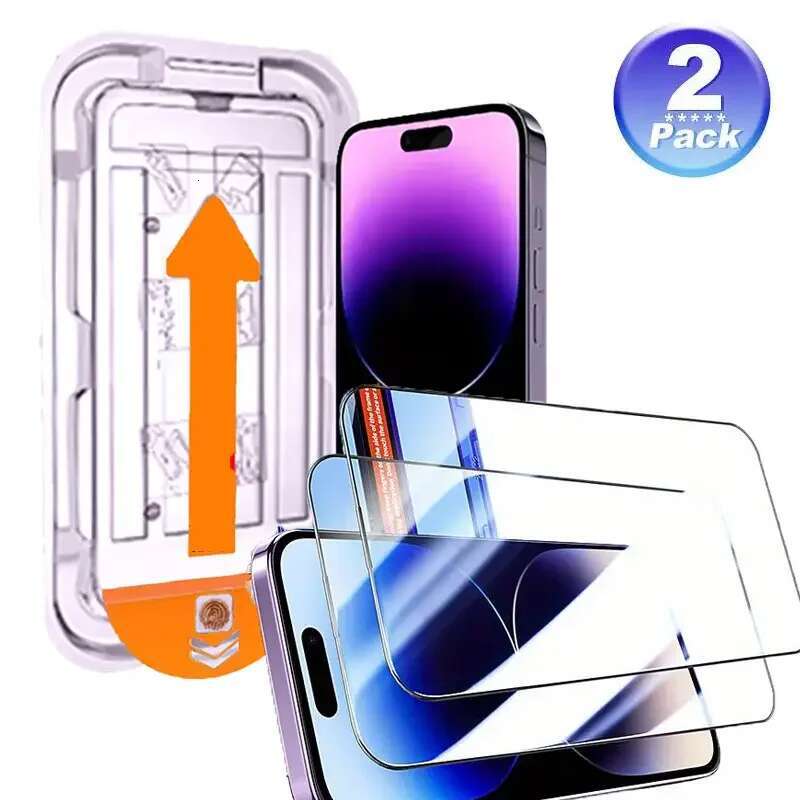 2Pcs Dust Free Installation HD Screen Protector For IPhone 13 12 11 Pro Max 16 15 14 Plus X XS XR Tempered Glass Film