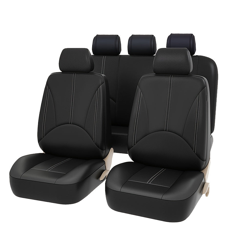 TEMU 9pcs Universal Car 5 Seat Cover Full Set Leather Breathable Front Rear For Cars Trucks Suvs