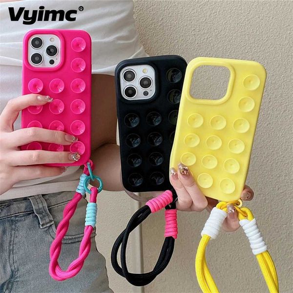 Cell Phone Cases Fashionable and cute candy liquid silicone suction cup with wristband shell suitable for iPhone 15 14 12 13 Pro Max Plus so