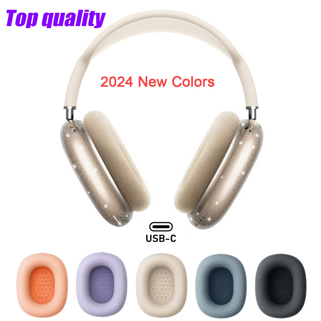 2024 New Apple AirpodsPro Max 2 TYPE-C Headband Headphone Earphones Accessories Transparent TPU Solid Silicone Waterproof Protective case AirPodsMax