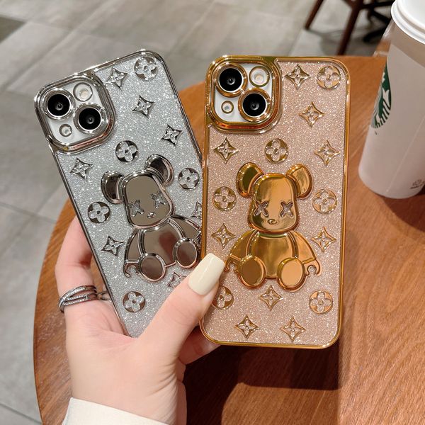 Cell Phone Cases Glitter Electroplating Violent Bear Mobile Phone Cases Case For iPhone 11 12 13 14 Pro Max XS Max XR Protective Cover Fashi