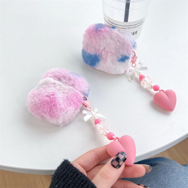 ddmygifts Pink blue plush suitable Pro2 Bluetooth wireless headphone case 1-2-3 generation soft shell chain for women