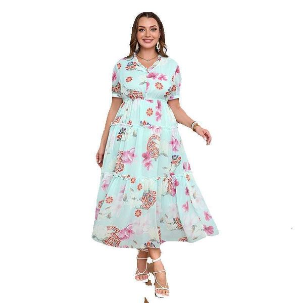 Hot Selling French Socialite Plus Size Dress with Ruffled Edges Tencel Chiffon Large Swing Long Skirt Weighing 200 Pounds Can Be Worn Short