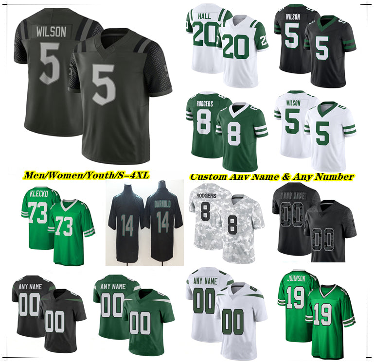 American Football Jersey Garrett Wilson Tyrod Taylor Justin Fields Breece Hall Braelon Allen Tyler Johnson Darrelle Revis Jamien Sherwood Sauce Gard
