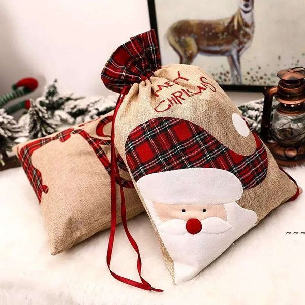 Christmas Gift Santa Sack En Bag Red Plaid Drawstring Tote Bags Festival Decoration 915 s
