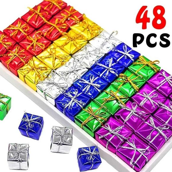 48-12-6Pcs Christmas Foam Gifts Boxes Xmas Tree Square Foam Candy Gifts Boxes Hanging Home Party Decor Supplies Ornament PendantXJ241212