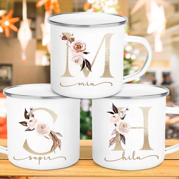 Floral Print Mugs Custom Name Coffee Juice Cups Wedding Bachelor Party Wine Cup Bridesmaid Bride Valentines Day Christmas Gifts Y240813