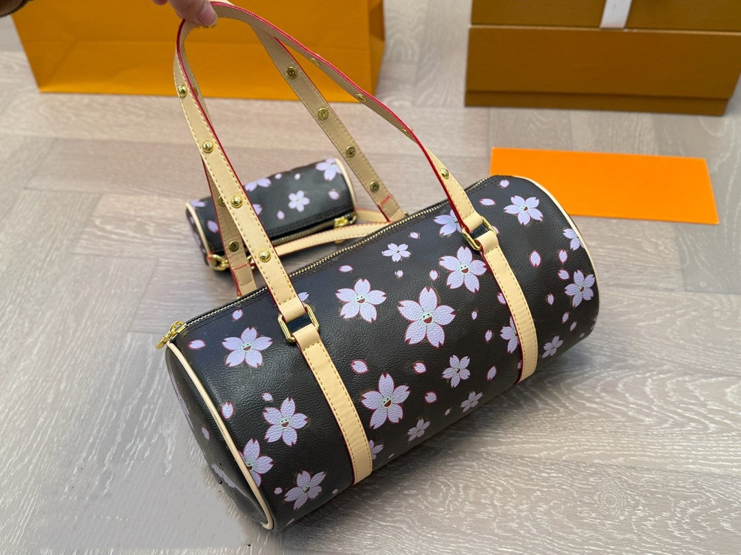 Designer collaboration cherry blossom series soft Polochon handbag cylindrical shoulder bag onthe gos women&#039;s handbag Epi Speedys new graffiti